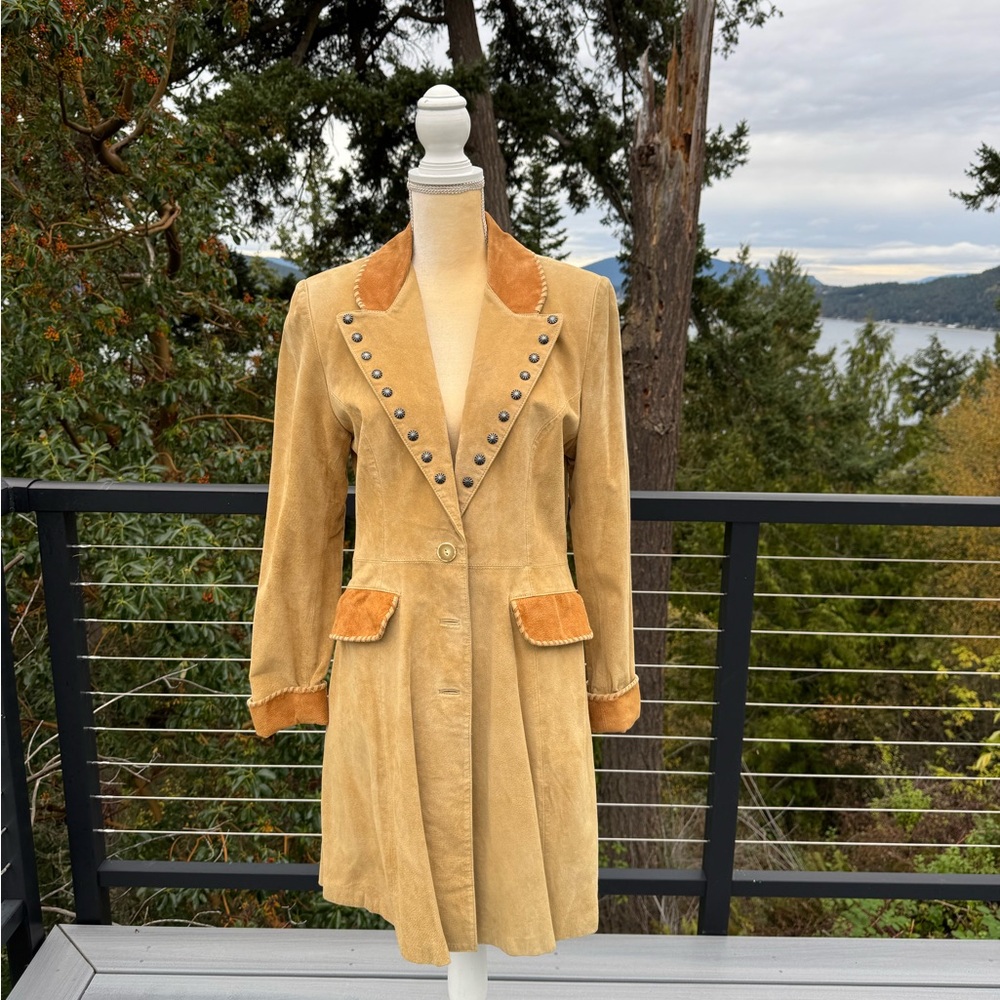 Vintage Scully Tan Suede Women's Long Blazer with Nailhead Accents Sz 10